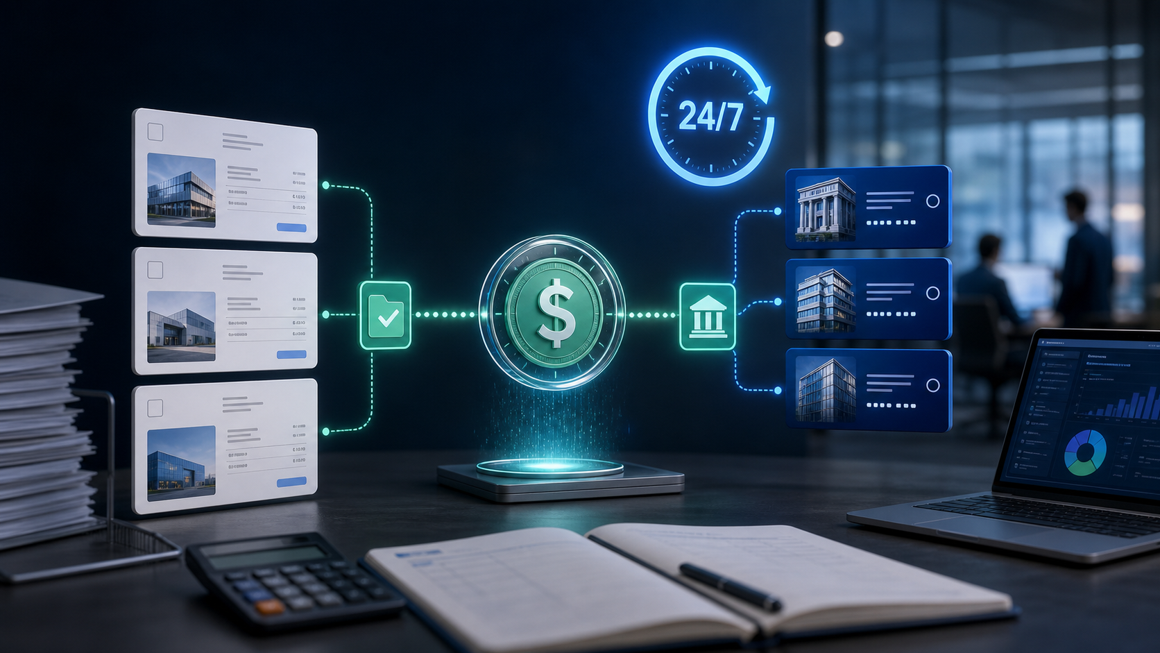 Business finance dashboard showing stablecoin bill payments and dollar balances