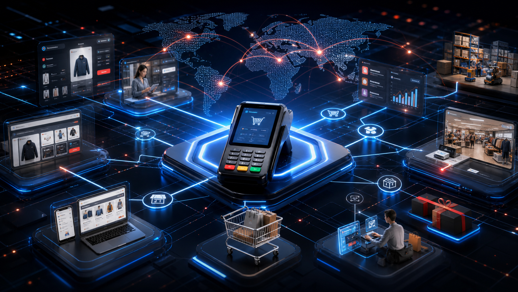 Enterprise merchant dashboard representing Fiserv and Mastercard commerce partnership