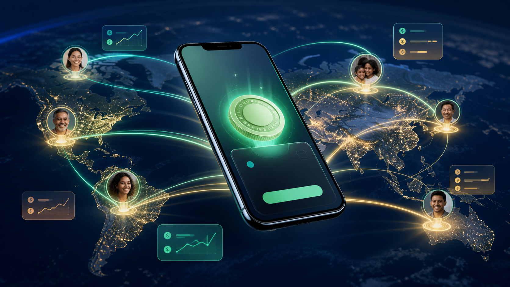Mobile stablecoin wallet showing instant global USDT payment transfer