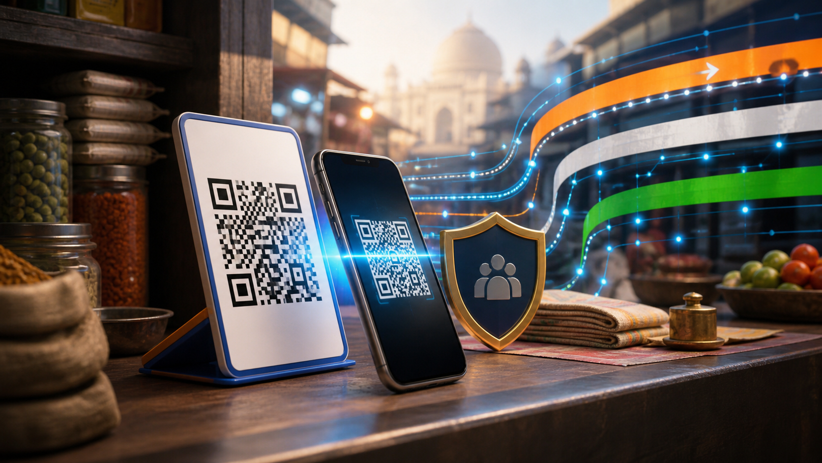 Digital payment QR counter showing India's UPI fee debate for merchants