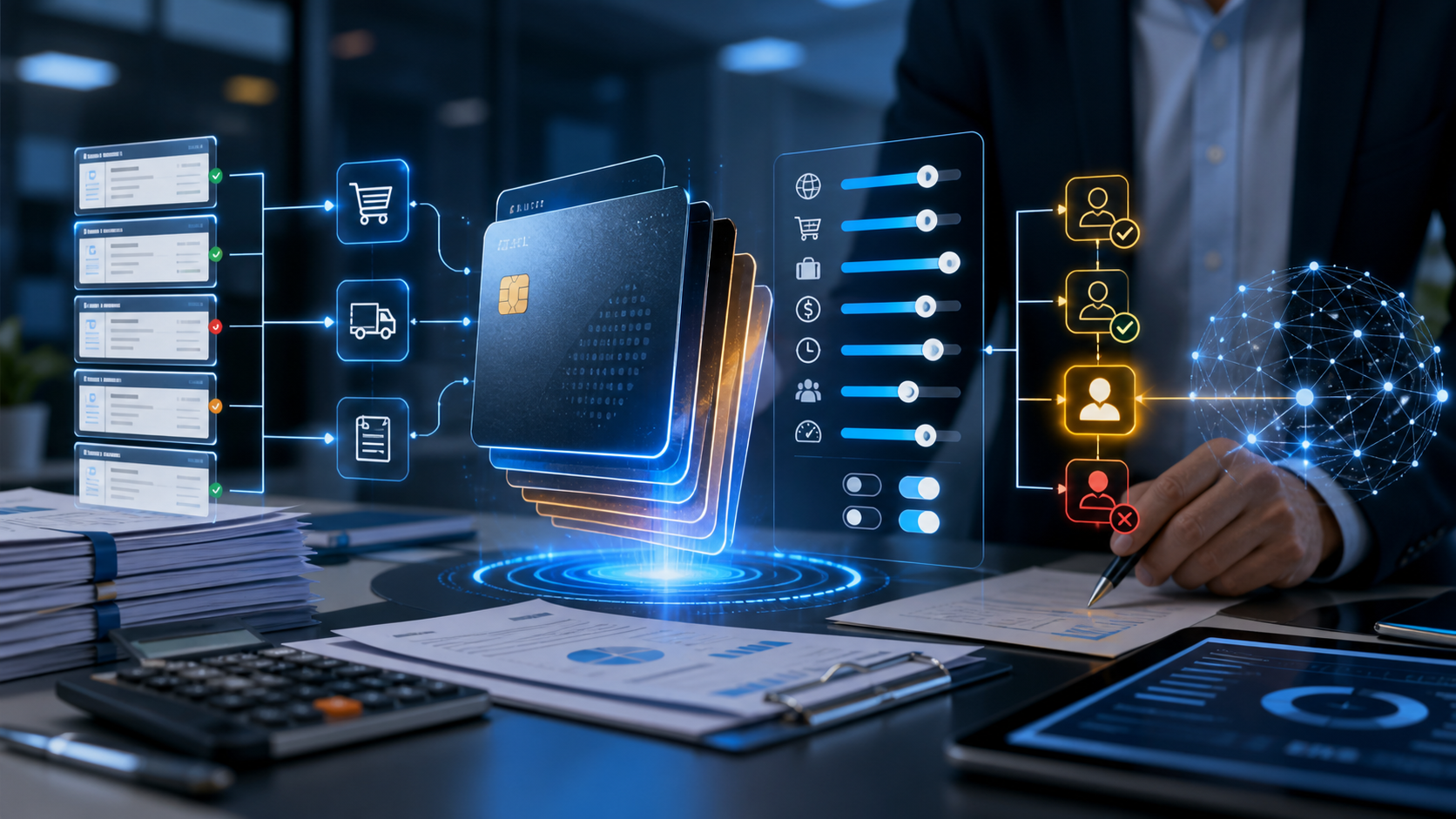 Corporate virtual card controls dashboard for B2B payments and approvals
